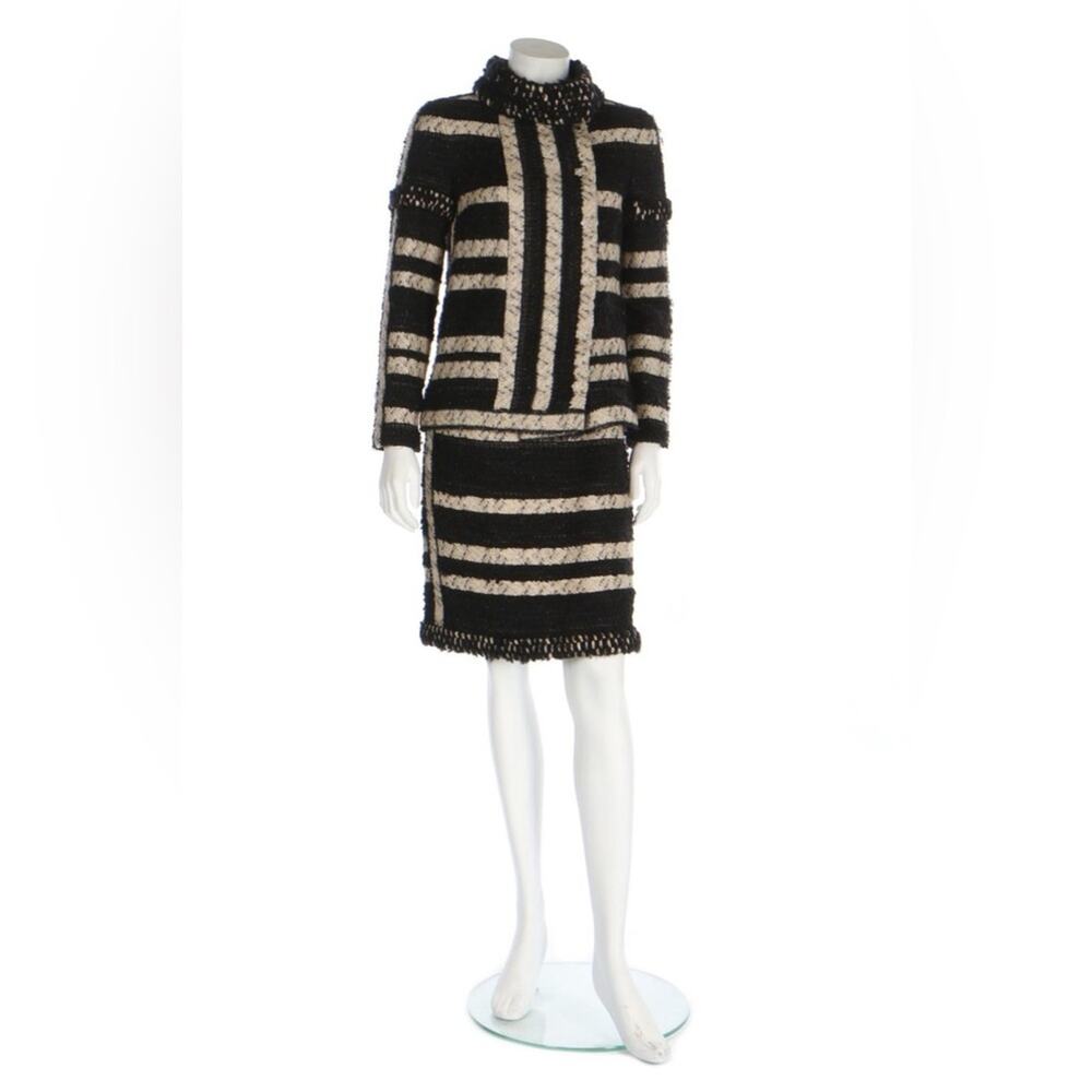 CHANEL Paris Moscou 09 black and Cream Striped tweed Knit Skirt Suit 36 - Picture 16 of 16